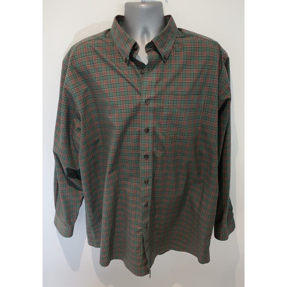 LL Bean Shirt Men Extra Large Reg Blue Plaid Button Up Wrinkle Resistant Outdoor